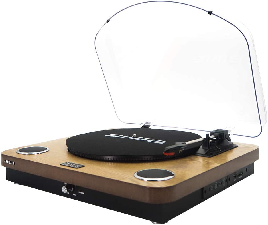 AIWA GBTUR-120WD - Tocadiscos de Madera, Bluetooth, 3 velocidades, Radio FM