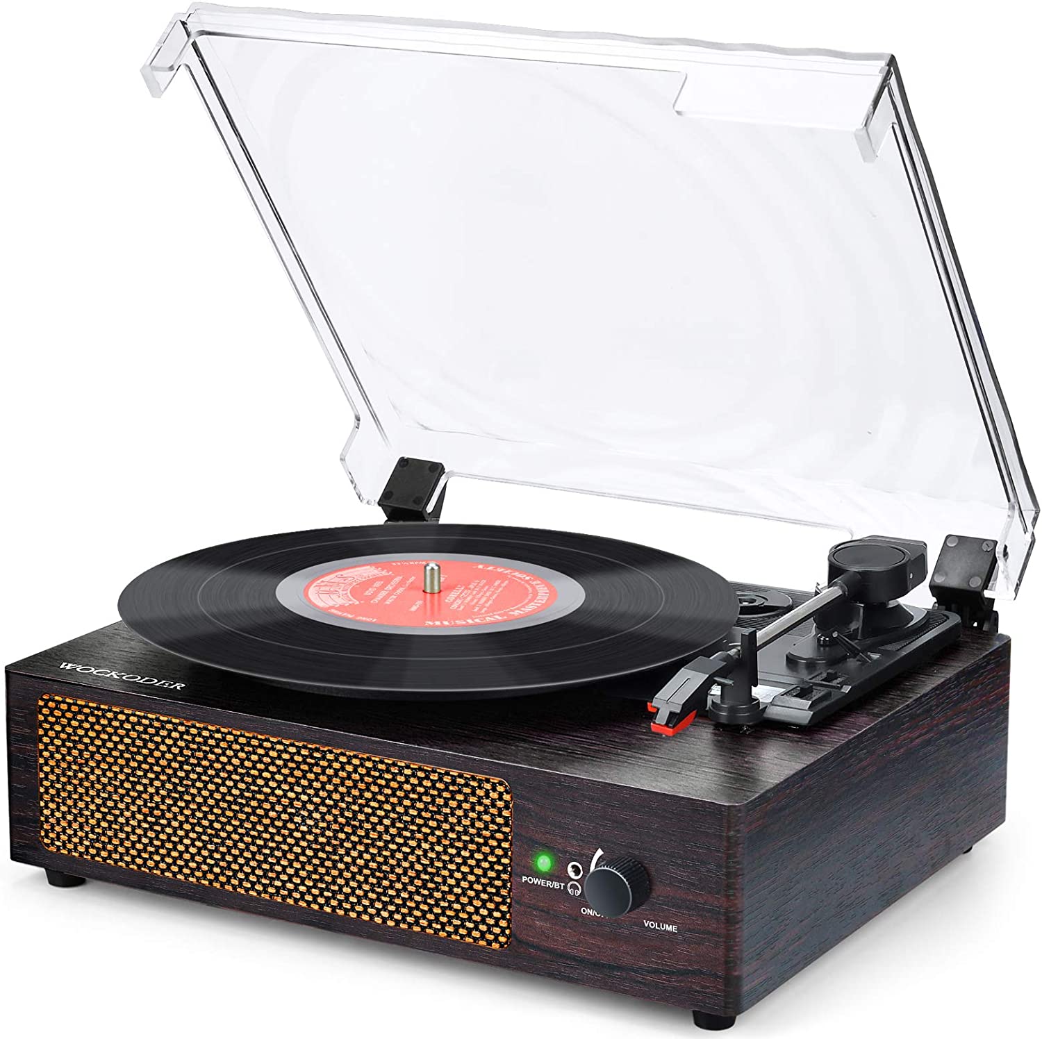 Tocadiscos Bluetooth para Discos de Vinilo Tocadiscos de vinilo vintage estéreo de 3 velocidades 33/45/78 RPM con Altavoces incorporados Puerto AUX/Auriculare/RCA Diseño Vintage con Dubierta Antipolvo
