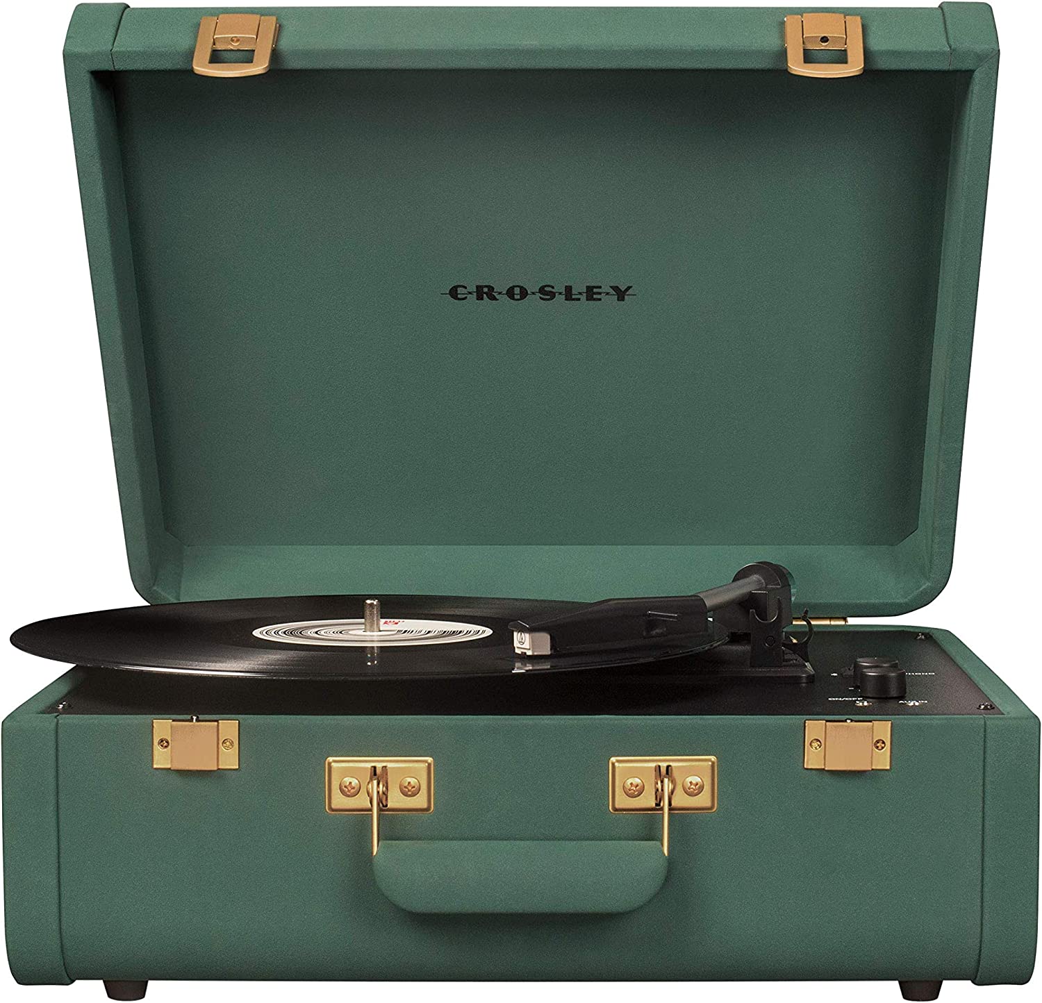 Crosley Portfolio Vintage 2-Speed Bluetooth Suitcase Turntable with Built-in Speakers, Quetzal
